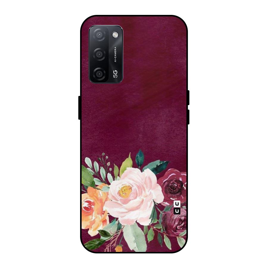 Plum Floral Design Metal Back Case for Oppo A53s 5G