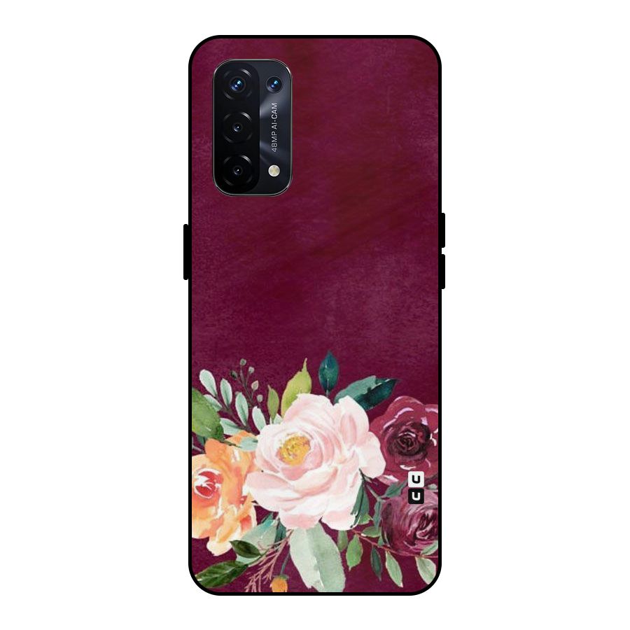 Plum Floral Design Metal Back Case for Oppo A74 5G