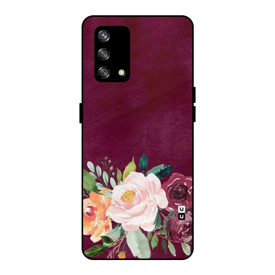 Plum Floral Design Metal Back Case for Oppo F19
