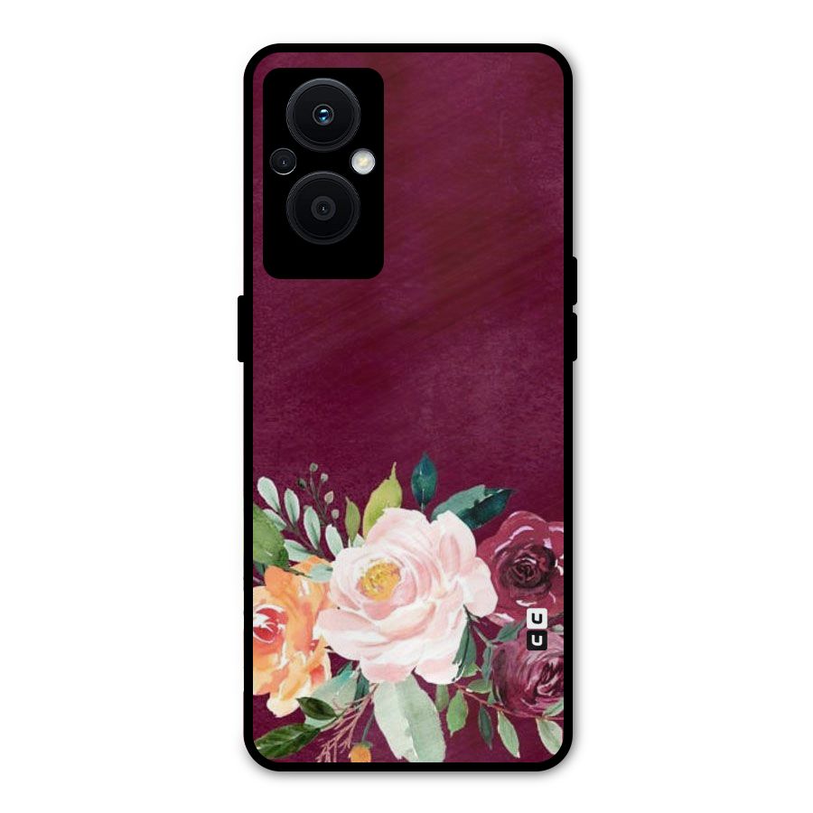 Plum Floral Design Metal Back Case for Oppo F21s Pro 5G
