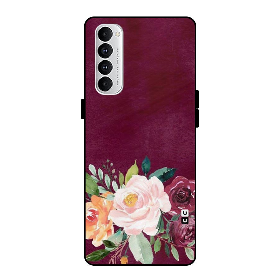 Plum Floral Design Metal Back Case for Oppo Reno4 Pro