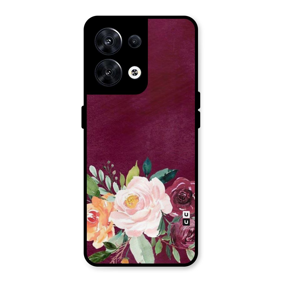 Plum Floral Design Metal Back Case for Oppo Reno8 5G