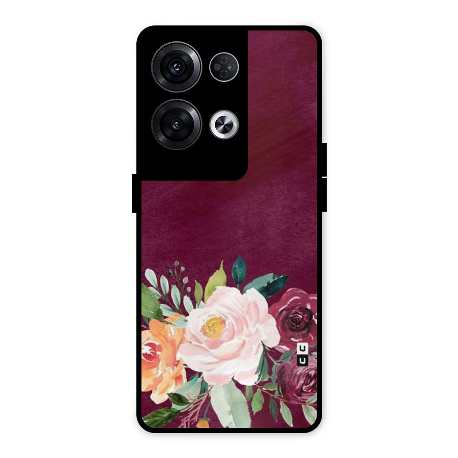 Plum Floral Design Metal Back Case for Oppo Reno8 Pro 5G