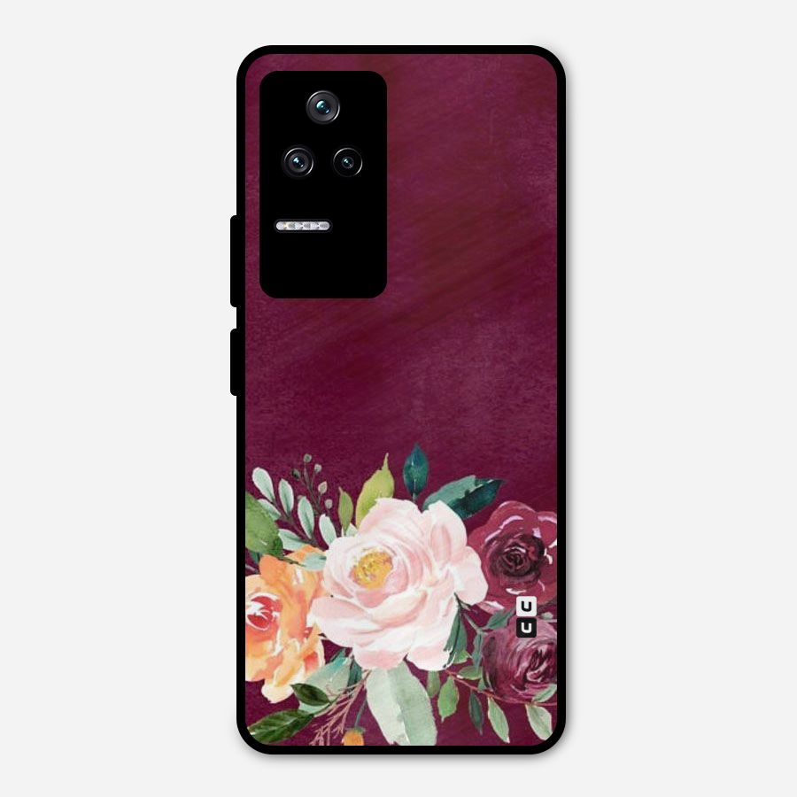 Plum Floral Design Metal Back Case for Poco F4 5G