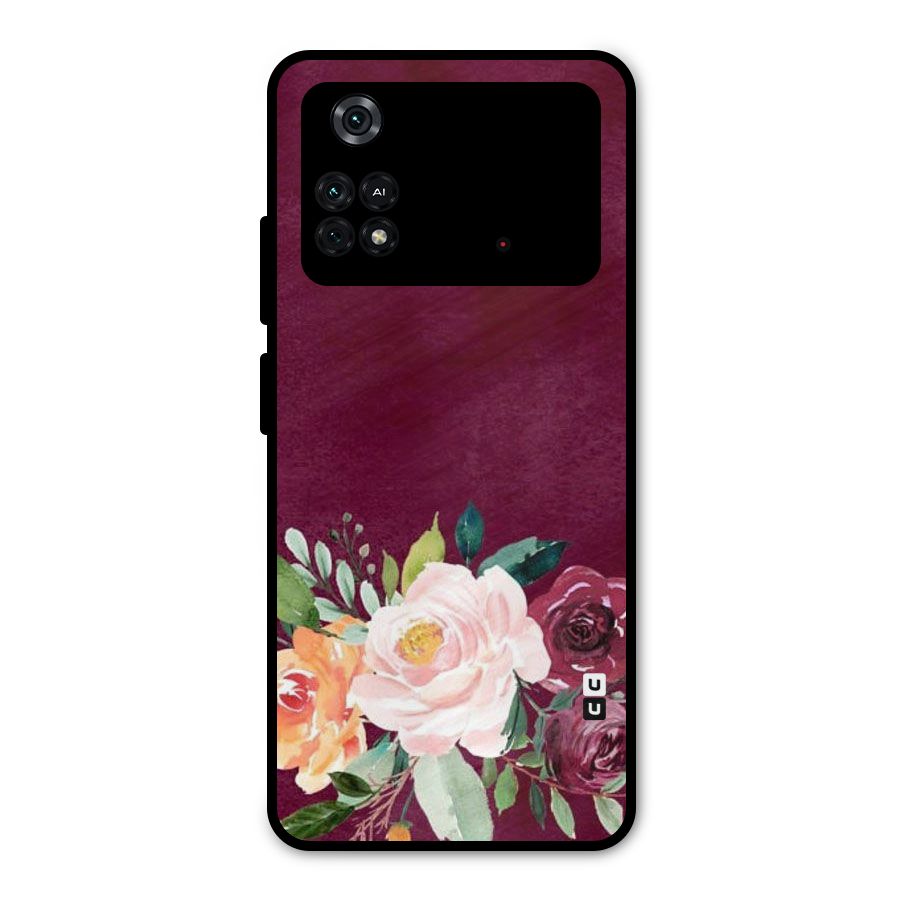 Plum Floral Design Metal Back Case for Poco M4 Pro 4G
