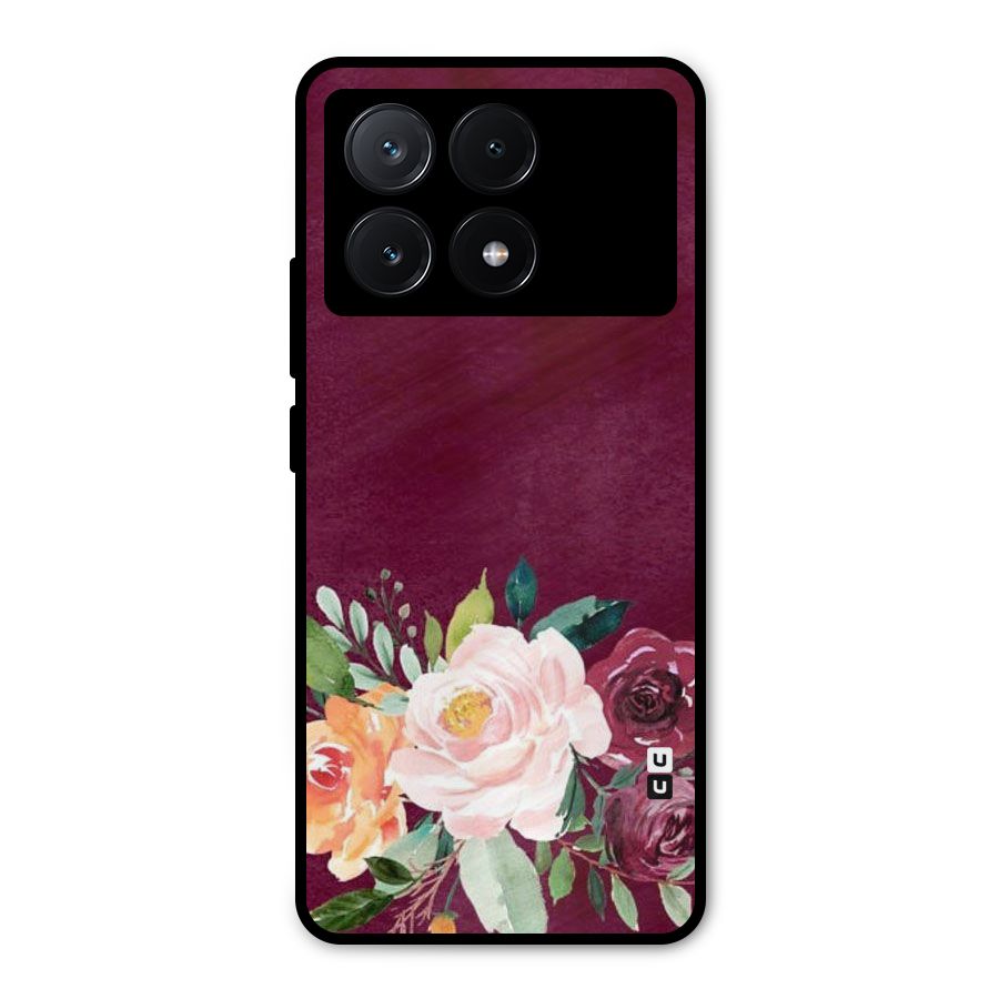 Plum Floral Design Metal Back Case for Poco X6 Pro