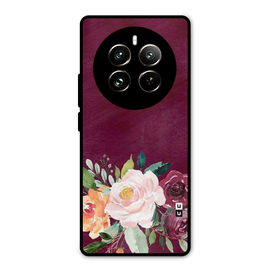 Plum Floral Design Metal Back Case for Realme 12 Pro