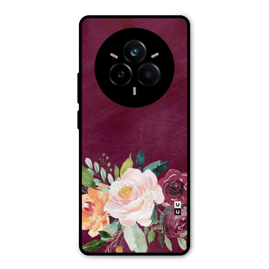 Plum Floral Design Metal Back Case for Realme 14 Pro