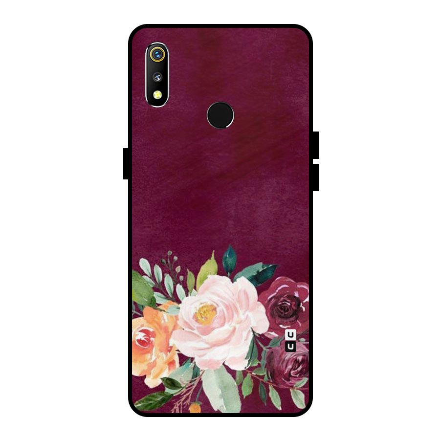 Plum Floral Design Metal Back Case for Realme 3i