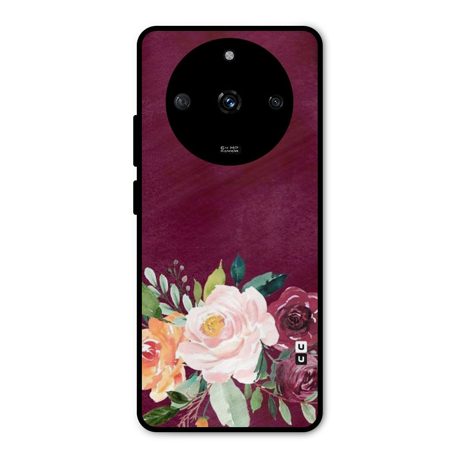 Plum Floral Design Metal Back Case for Realme Narzo 60 5G