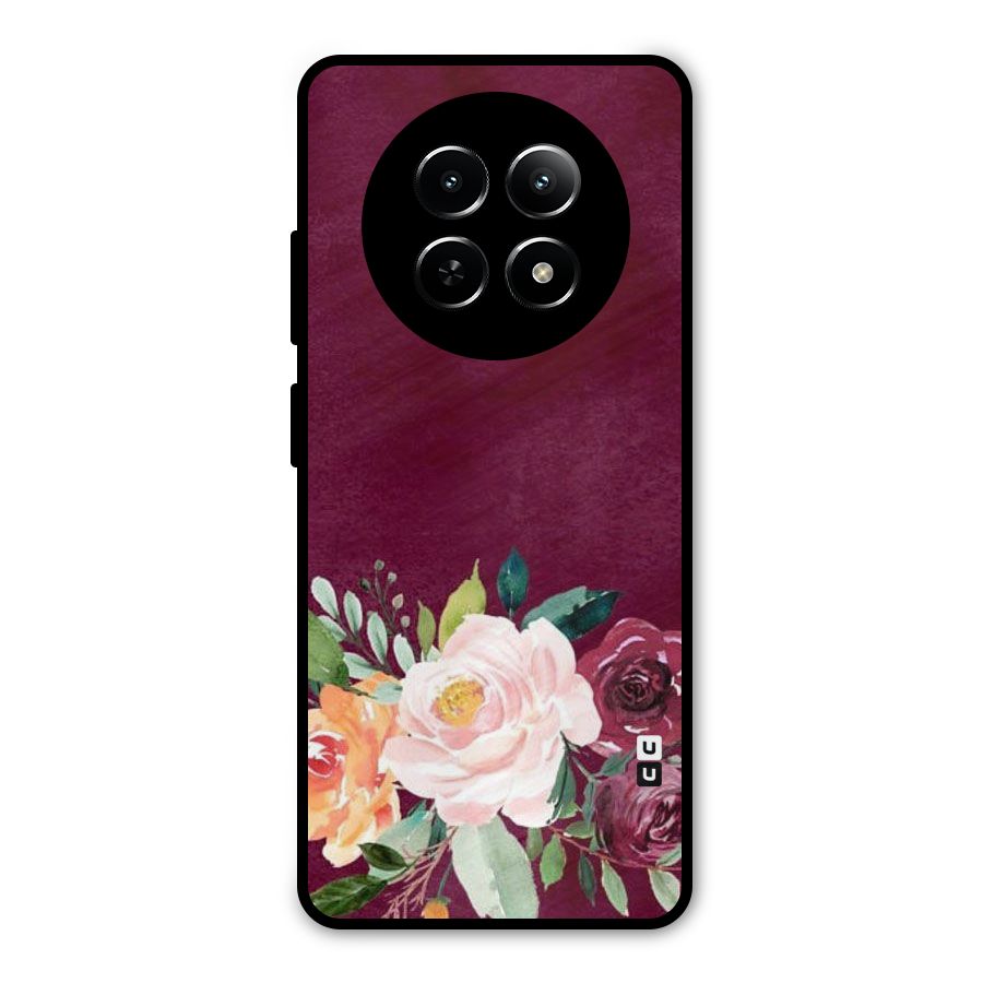 Plum Floral Design Metal Back Case for Realme Narzo 70x 5G