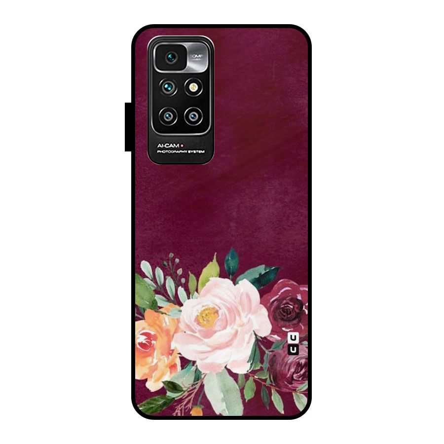 Plum Floral Design Metal Back Case for Redmi 10 Prime