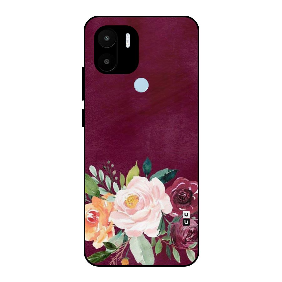 Plum Floral Design Metal Back Case for Redmi A2+