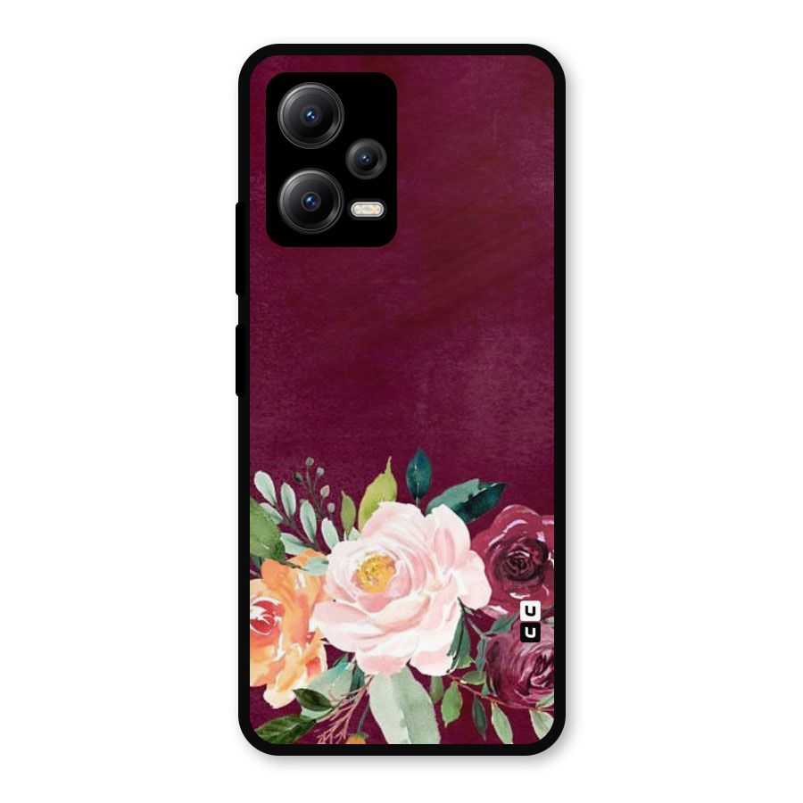 Plum Floral Design Metal Back Case for Redmi Note 12 5G