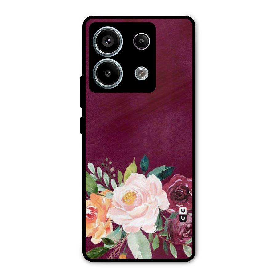 Plum Floral Design Metal Back Case for Redmi Note 13 Pro 5G