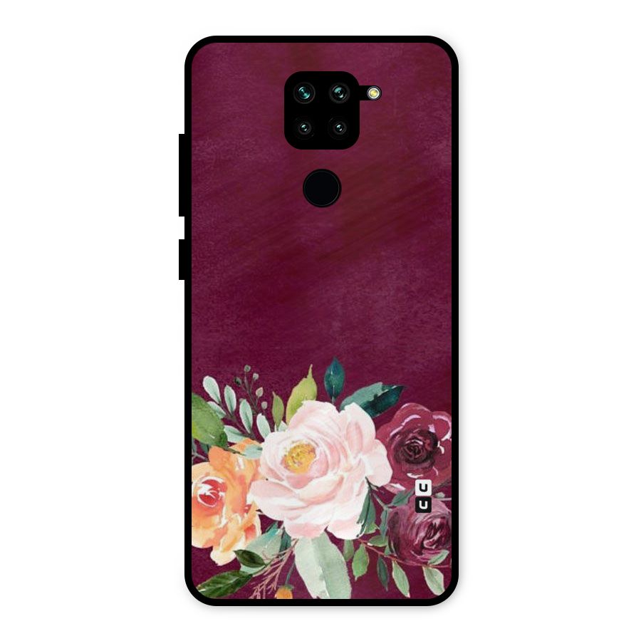 Plum Floral Design Metal Back Case for Redmi Note 9