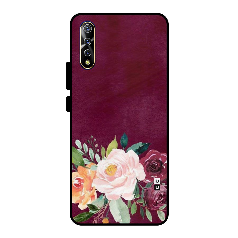 Plum Floral Design Metal Back Case for Vivo S1