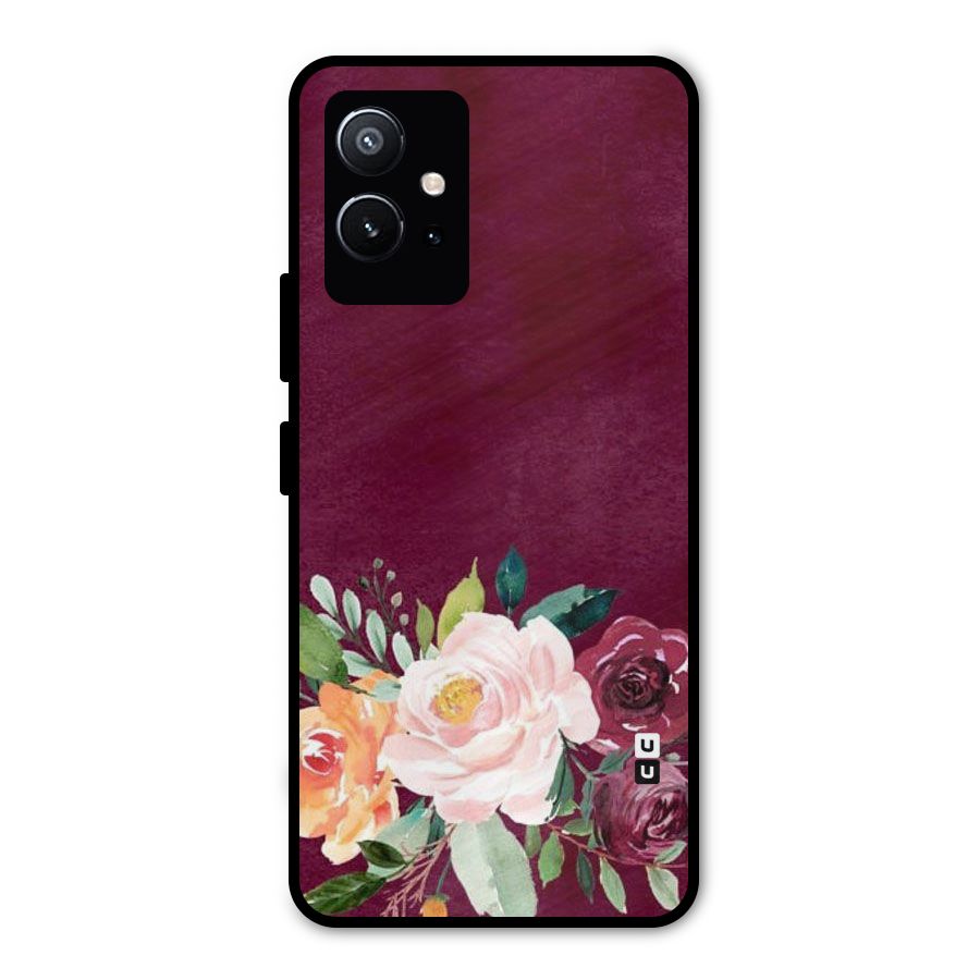 Plum Floral Design Metal Back Case for Vivo T1 5G