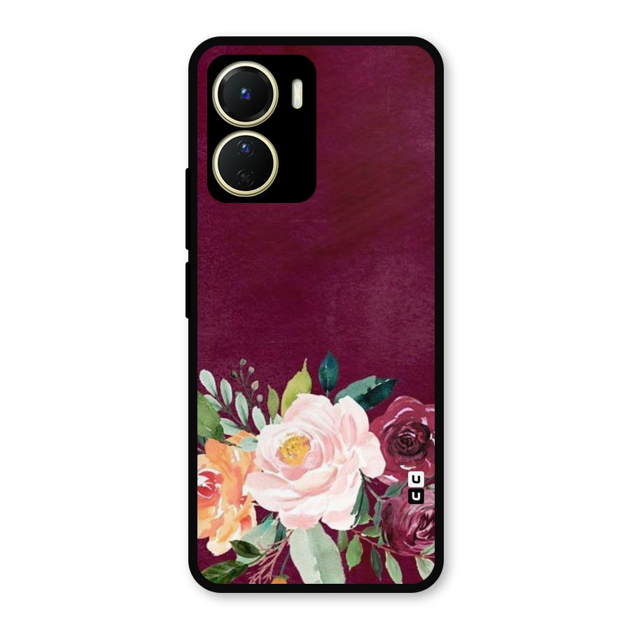 Plum Floral Design Metal Back Case for Vivo T2x
