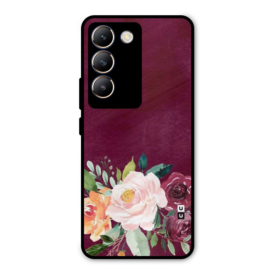 Plum Floral Design Metal Back Case for Vivo T3 5G
