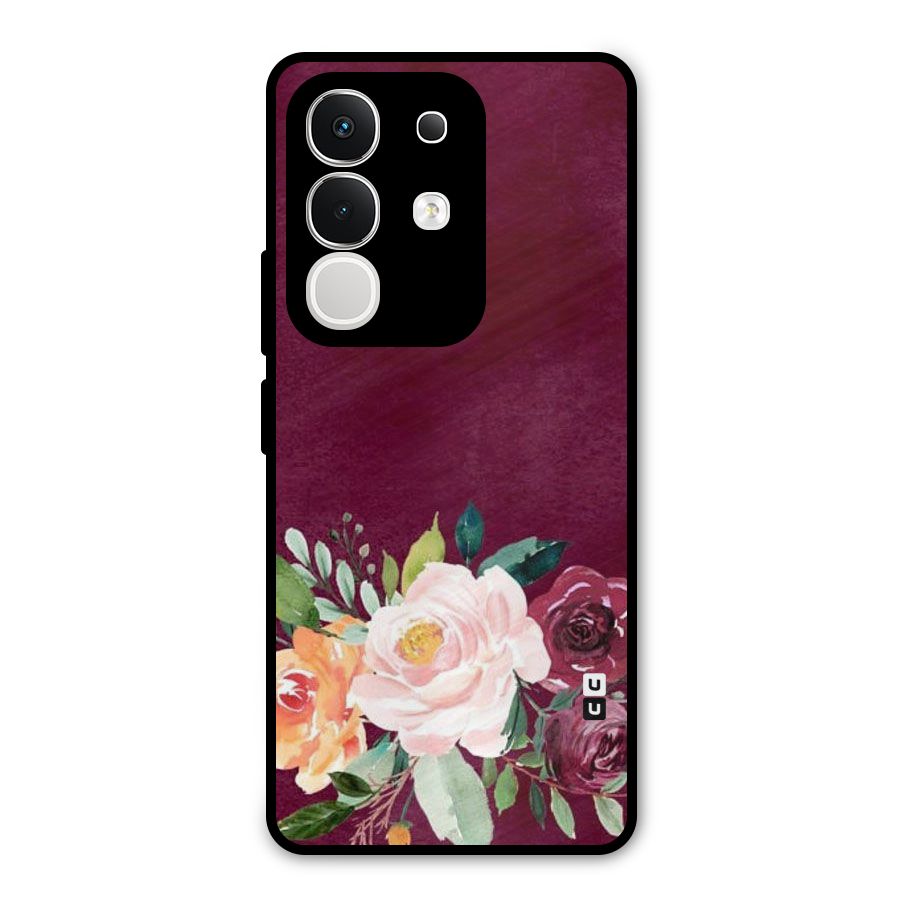 Plum Floral Design Metal Back Case for Vivo T4x
