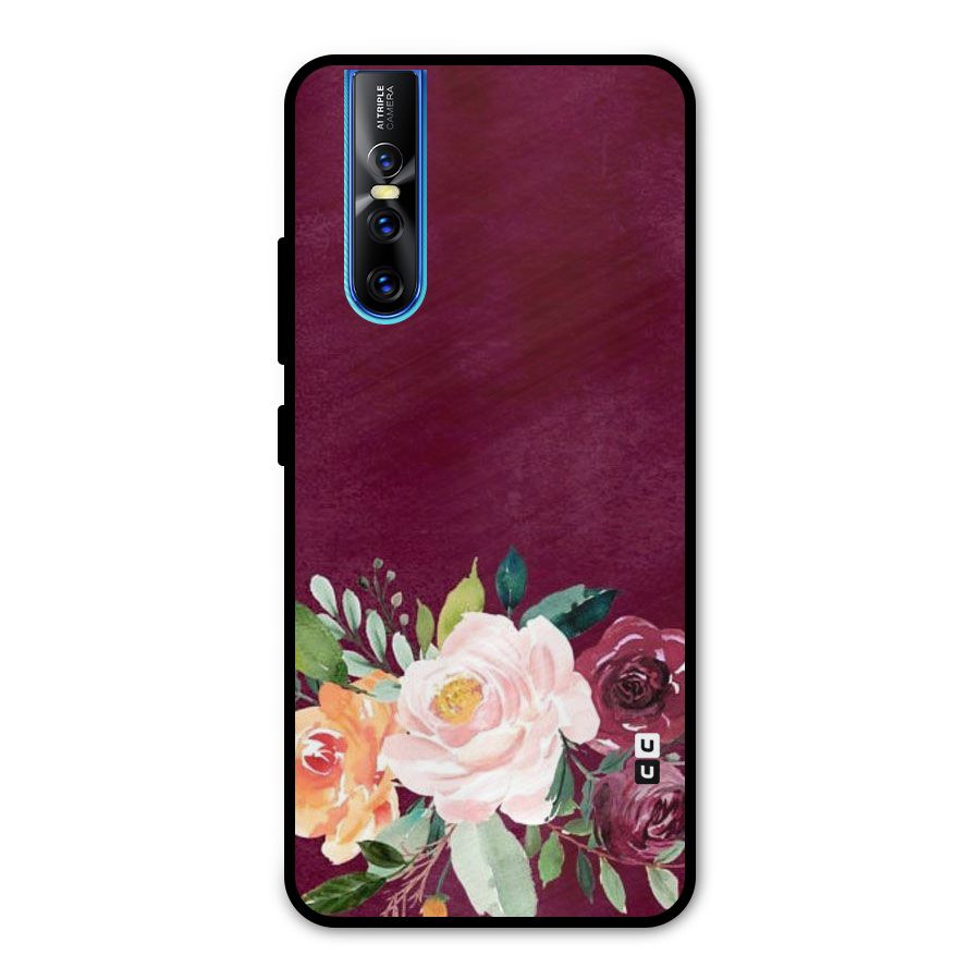 Plum Floral Design Metal Back Case for Vivo V15 Pro