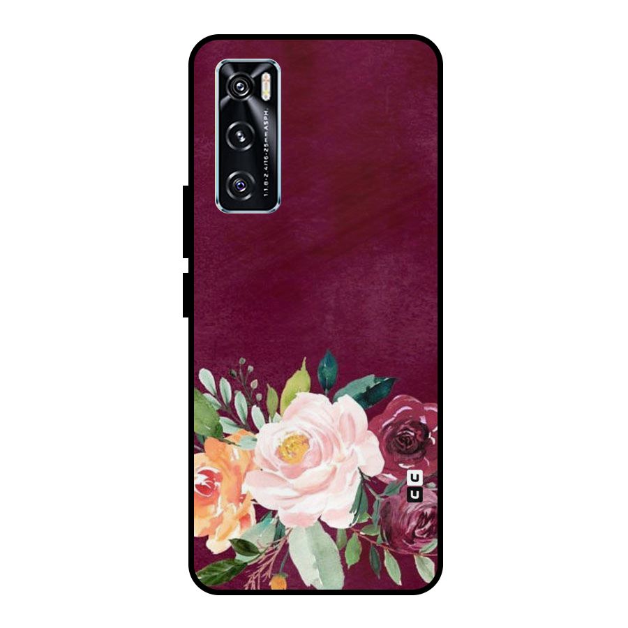 Plum Floral Design Metal Back Case for Vivo V20 SE