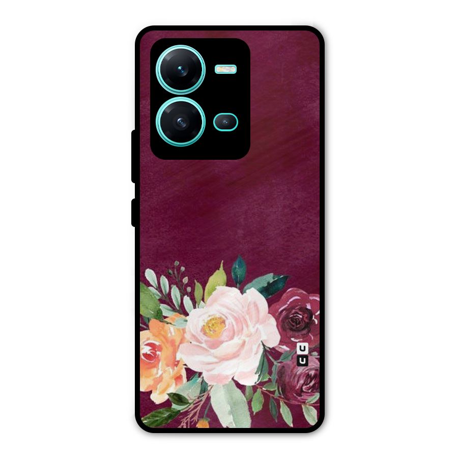 Plum Floral Design Metal Back Case for Vivo V25