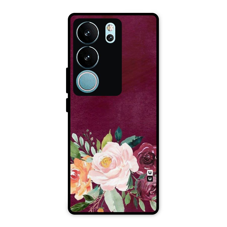 Plum Floral Design Metal Back Case for Vivo V29 Pro