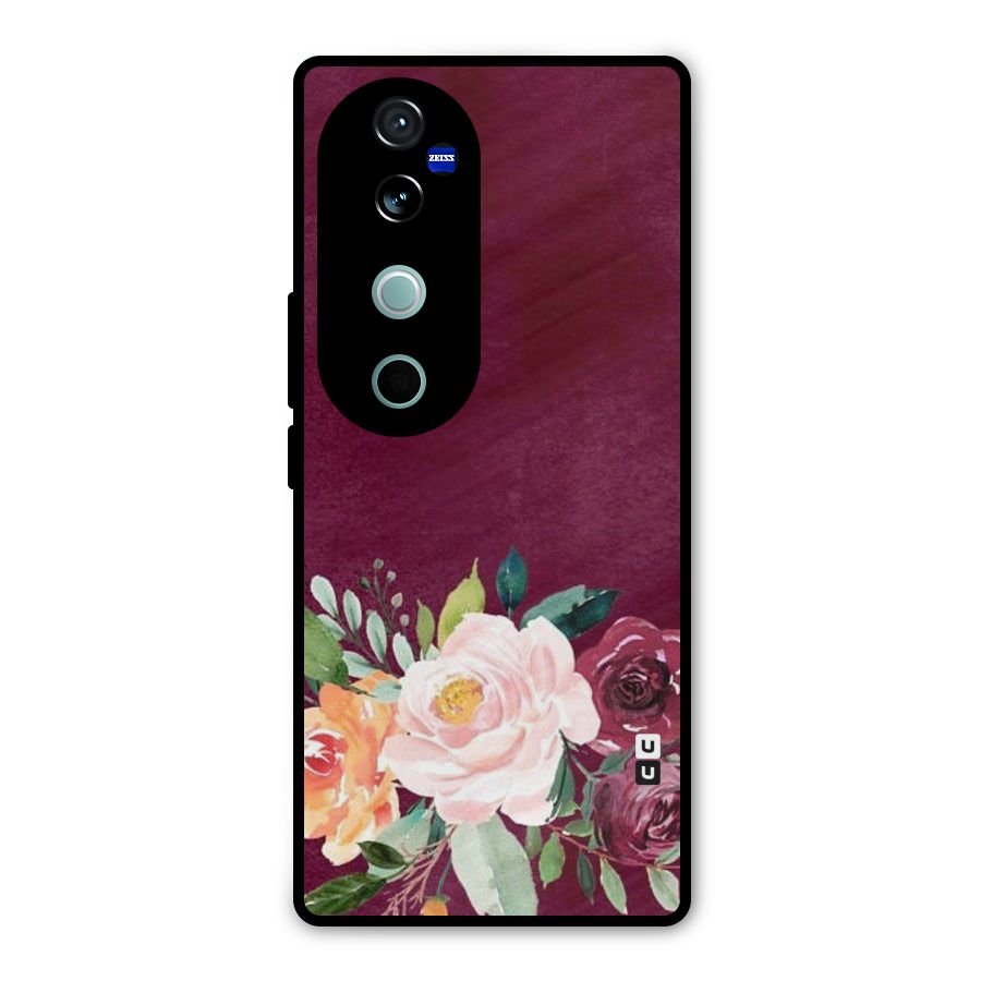 Plum Floral Design Metal Back Case for Vivo V40 Pro