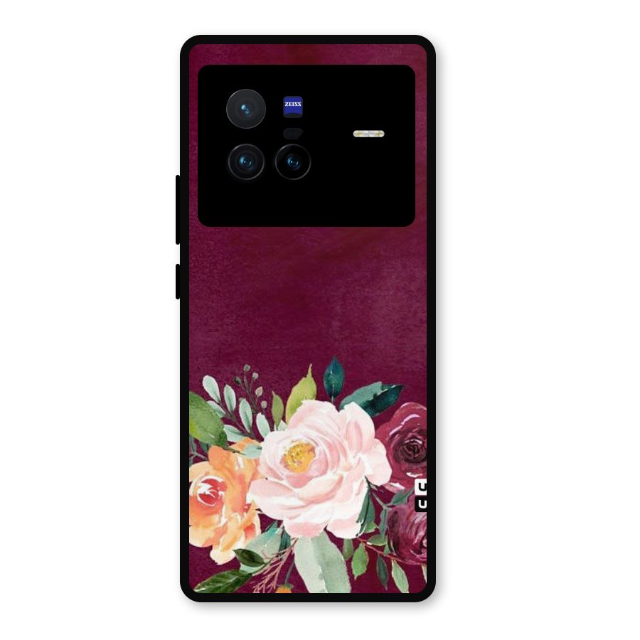 Plum Floral Design Metal Back Case for Vivo X80