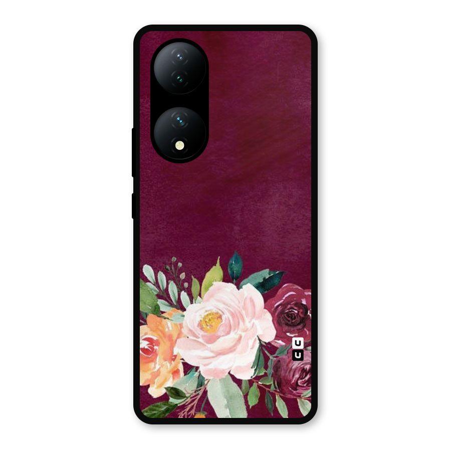 Plum Floral Design Metal Back Case for Vivo Y100a