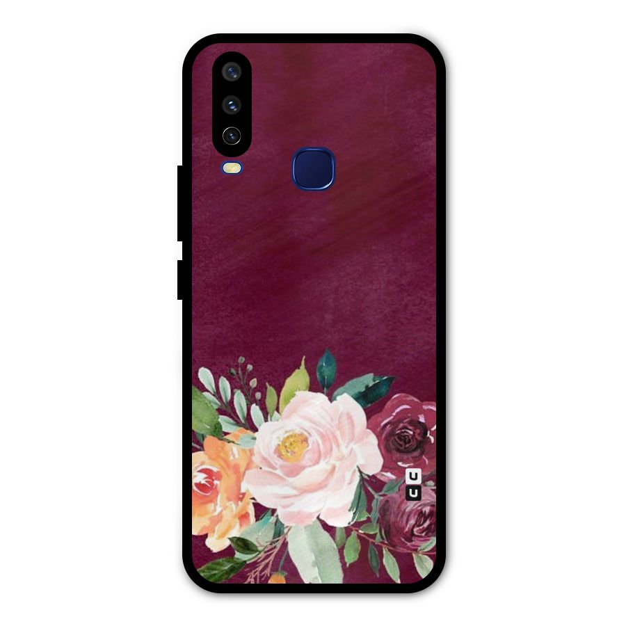Plum Floral Design Metal Back Case for Vivo Y15