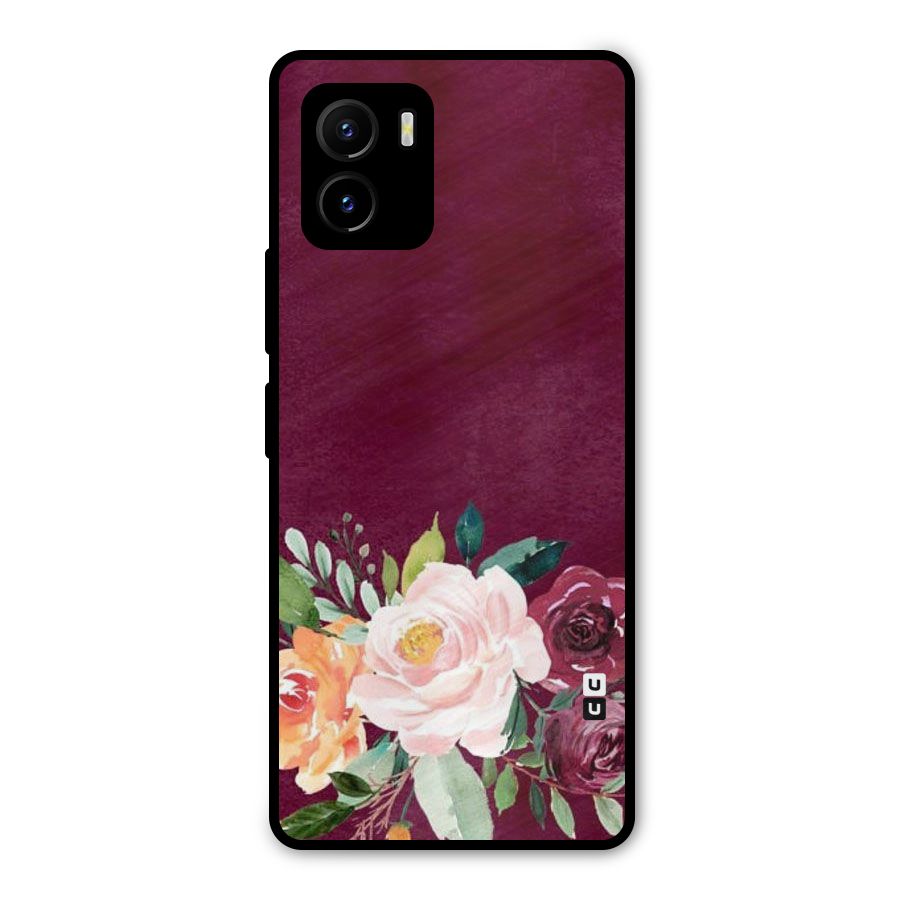 Plum Floral Design Metal Back Case for Vivo Y15s
