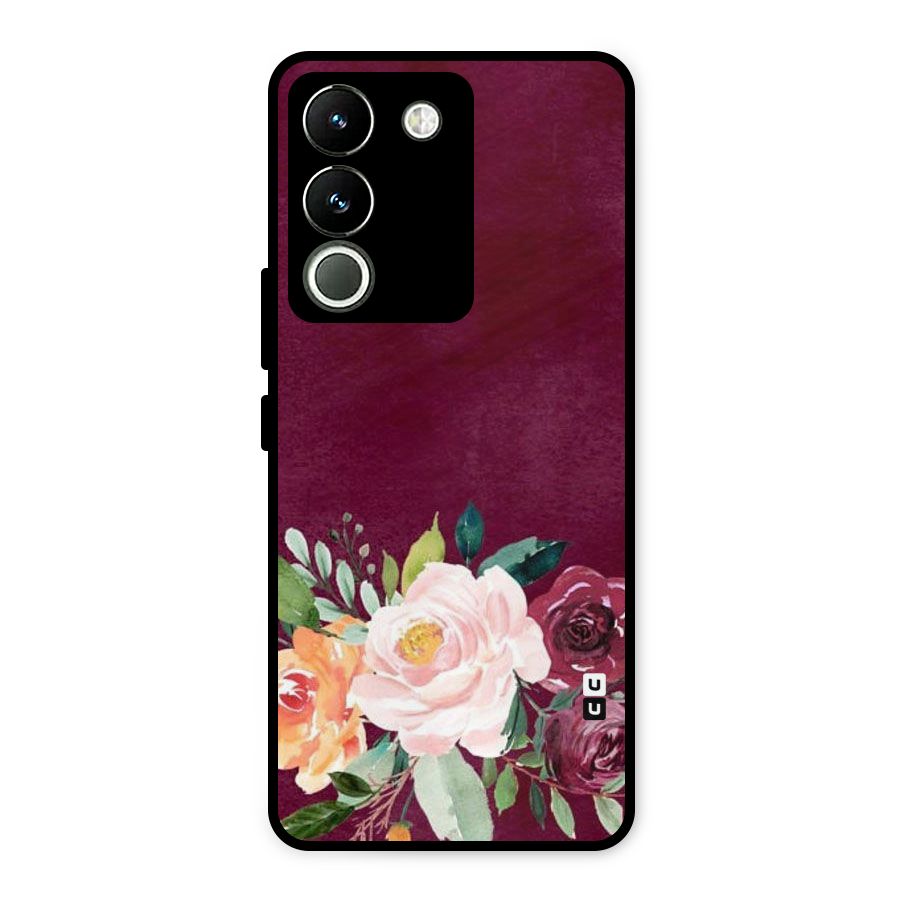 Plum Floral Design Metal Back Case for Vivo Y200