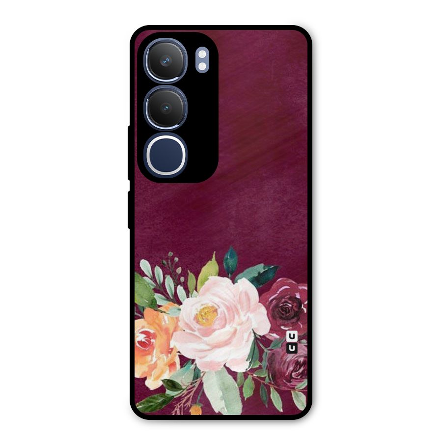 Plum Floral Design Metal Back Case for Vivo Y29