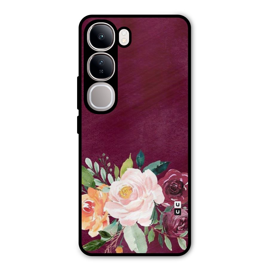 Plum Floral Design Metal Back Case for Vivo Y300