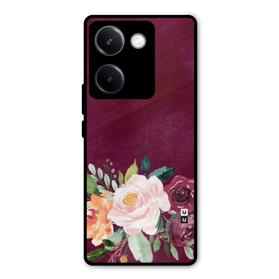 Plum Floral Design Metal Back Case for Vivo Y300 Plus