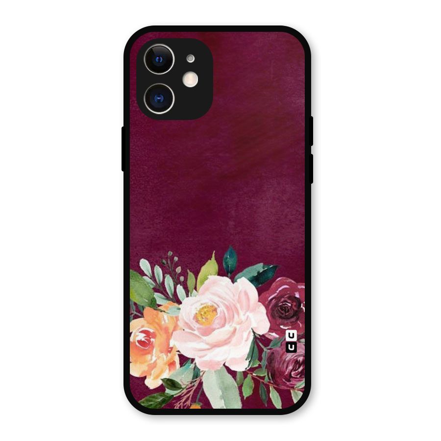 Plum Floral Design Metal Back Case for iPhone 12