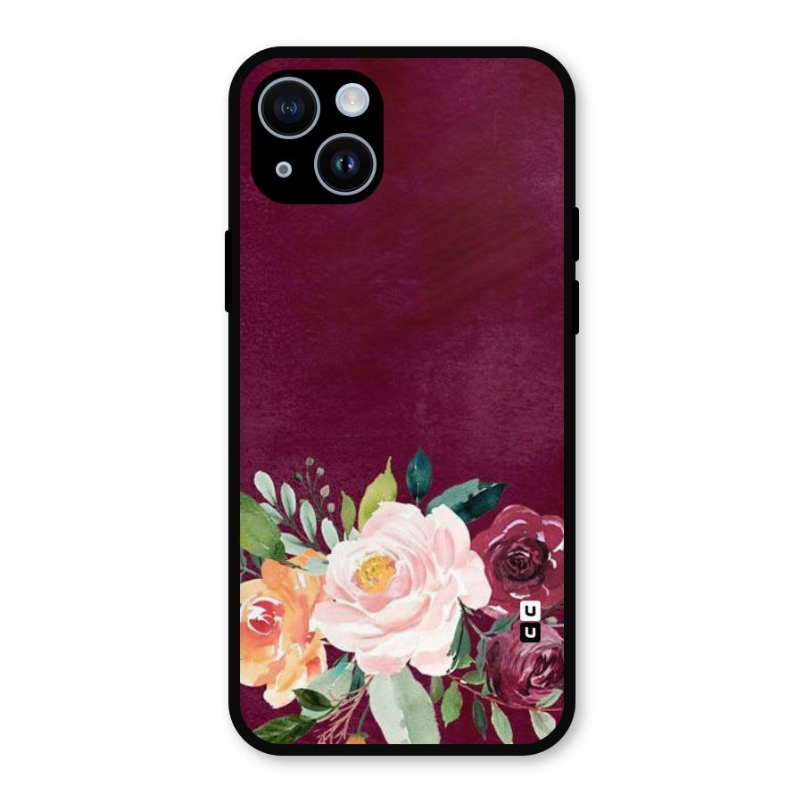 Plum Floral Design Metal Back Case for iPhone 14
