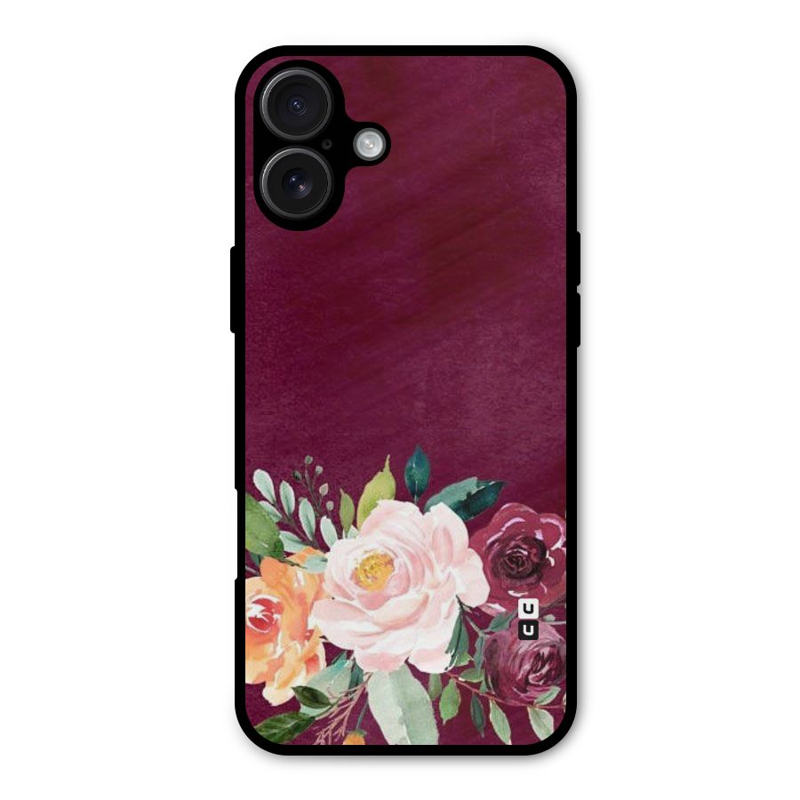 Plum Floral Design Metal Back Case for iPhone 16 Plus