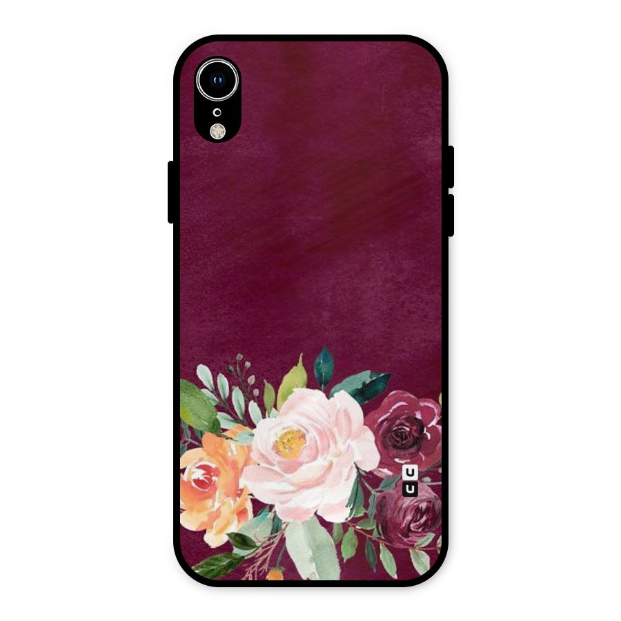 Plum Floral Design Metal Back Case for iPhone XR