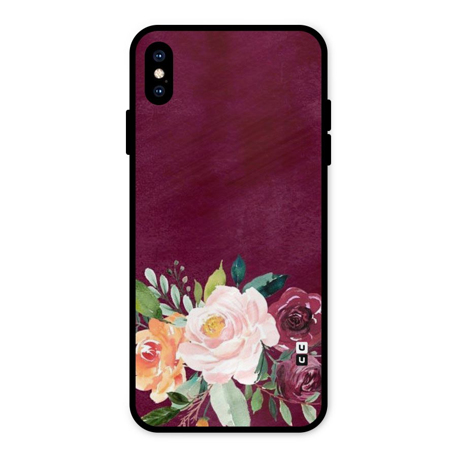 Plum Floral Design Metal Back Case for iPhone XS Max