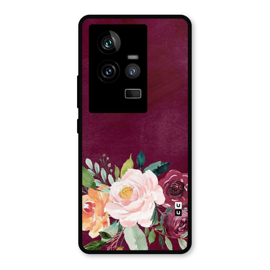 Plum Floral Design Metal Back Case for iQOO 11 5G