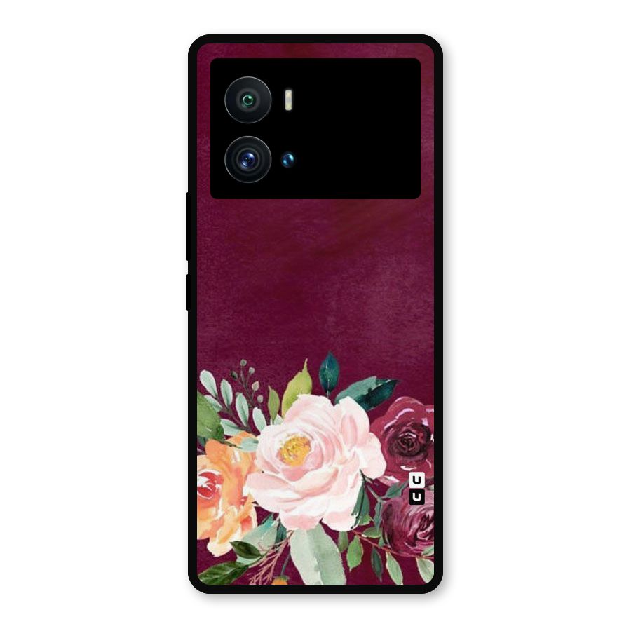 Plum Floral Design Metal Back Case for iQOO 9 Pro