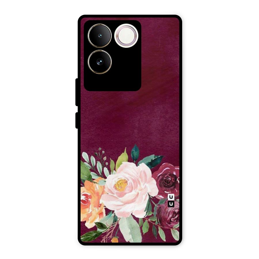Plum Floral Design Metal Back Case for iQOO Z7 Pro