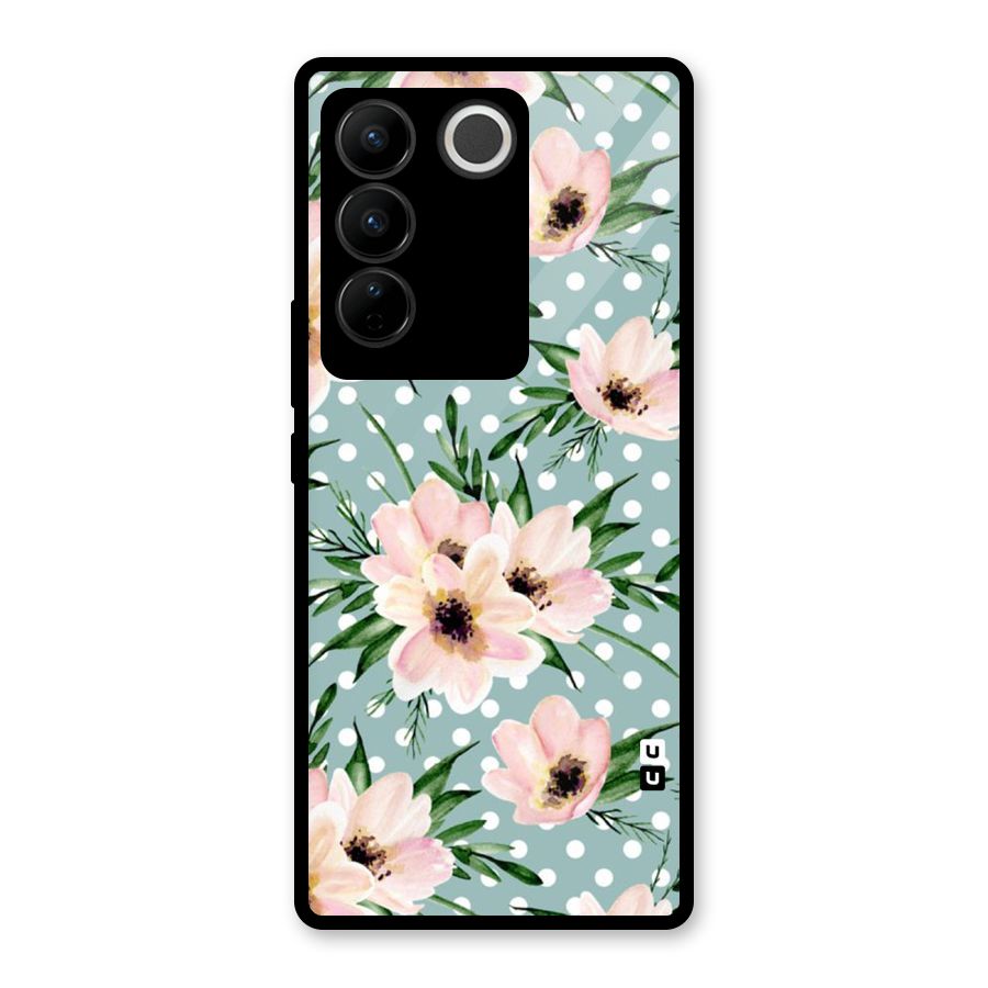 Polka Art Floral Glass Back Case for Vivo V27 Pro