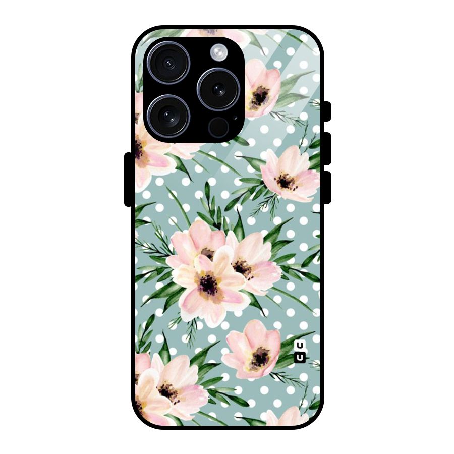 Polka Art Floral Glass Back Case for iPhone 15 Pro