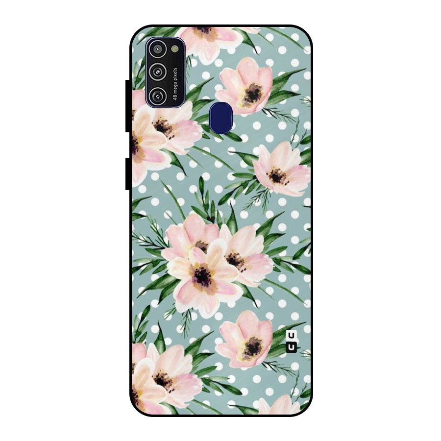 Polka Art Floral Metal Back Case for Galaxy M21