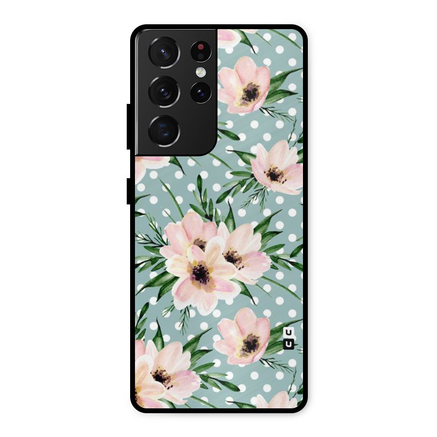 Polka Art Floral Metal Back Case for Galaxy S21 Ultra 5G